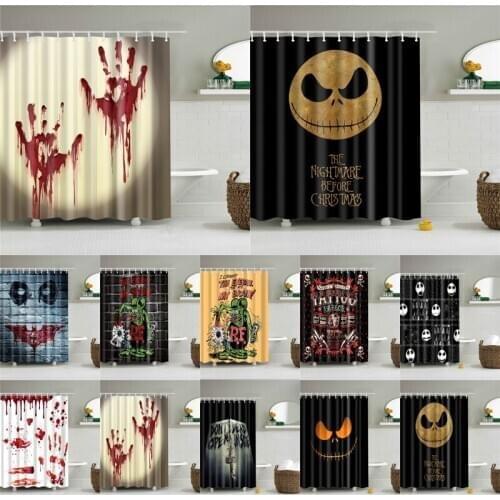 Halloween Horror Print Shower Curtains With Hooks Waterproof Fabric Polyester Bath Screen Hippie Home Bathroom Boho Decor