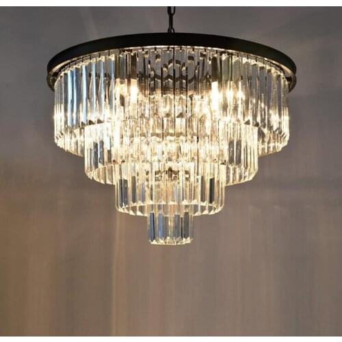 Crystal Modern Chandeliers Lighting Contemporary Black Pendant Ceiling Lamp 4-Tier for Dining Room Bedroom Girls Room Dia 23.6"