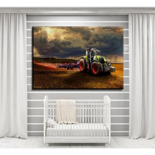 Artwork Poster Modern HD Prints Type Home Decor Canvas Painting 1 Piece Cloud Field Tractor Vehicle Living Room Wall Art Picture