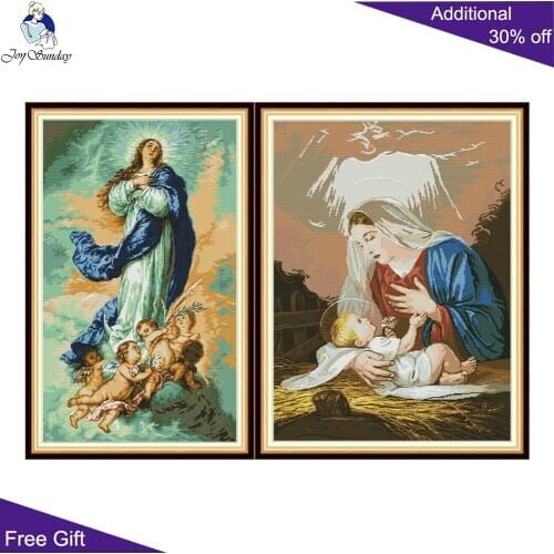 Joy Sunday Religion RA318 RA319 Counted and Stamped Home Decora The Virgin With Angels Madonna And Child Cross Stitch kits