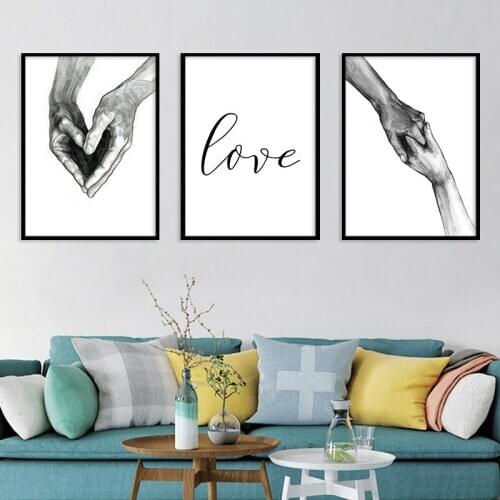 Modern Canvas Painting Sketch Hold Hands Making Heart Nordic Poster Canvas Prints Wall Pictures Decor for Friendship and Love