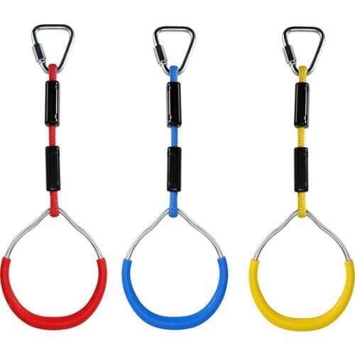 3PCS Children Trapeze Bar Pull Up Gym Rings Colorful Backyard Outdoor Gymnastic Ring Ninja Obstacle Course Kit