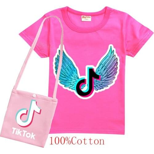 TIK TOK Cartoon Summer Girls Cotton T Shirt +bag Children T-shirt Tops Tees Casual Wear