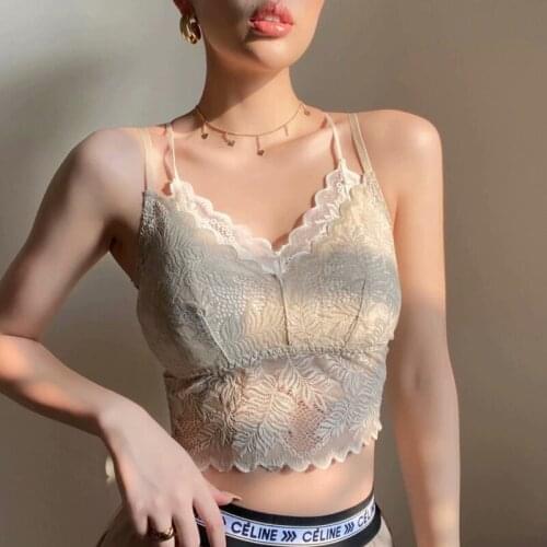 PUWD Sexy Woman Slim Lace Stretchy V Neck Short Camisole 2021 Spring Fashion Ladies Soft Basic Vest Female Chic Backless Tank