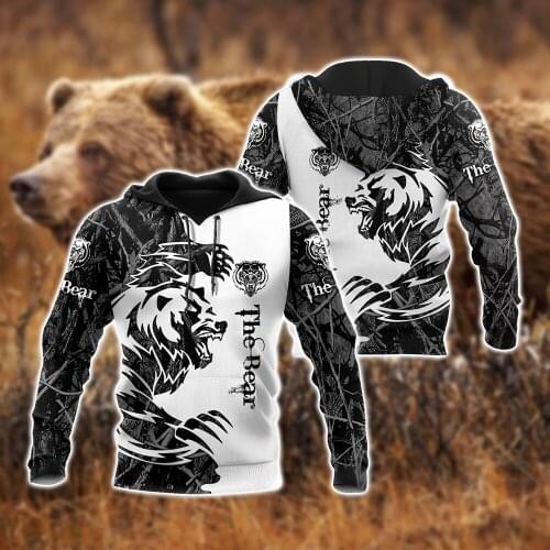 Bear Tatoo Hunting 3D All Over Printed Mens Autumn Hoodies Sweatshirt Unisex Streetwear Casual Zip Jacket Pullover KJ491