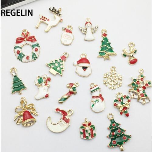 REGELIN 19PCS/LOT Christmas tree decoration kit small pendant Gold Charm Bezel Setting Cabochon Setting UV Resin Charms