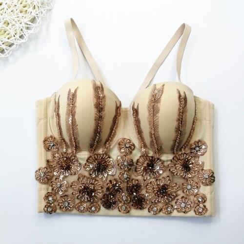 2021 New Women Outer Wear Camisole Tops Design Sense Luxury Tube Top Beaded Embroidery Nightclub Party Bra Corset Stage Costume