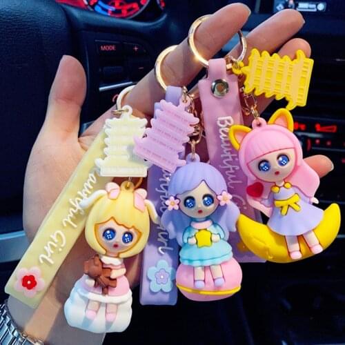 New Galaxy Girl Keychain Cute Creative Car Key Pendant Ring Women Girl Bag Charm Cartoon Resin Keychains Ornaments