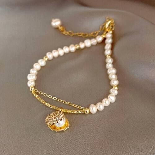 New Natural Baroque Pearl Bracelet Female Ins Tide Niche Design Sense Girlfriends Sisters Simple Shell Jewelry