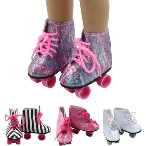 New Style Pink White Doll Handmade Skate Shoes Fit 43cm Born Baby Doll Boots 18 Inch Doll Shoes Children Best Birthday Gift