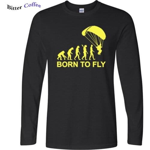 2019 Autumn winter Newest fashion Skydiving evolution born to fly T shirts Men Paragliding print Paragliders T-shirt Plus size