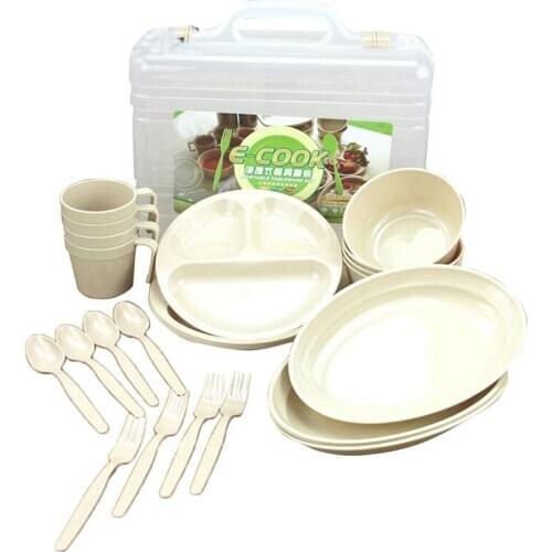 Outdoor Picnic Barbecue Portable Plastic Tableware Set Bowl Dish Cup Set Combination