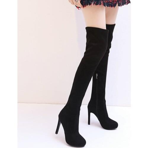 Sexy Stiletto Elastic Boots Fashion Platform Women Boots Suede High Heel Over The Knee Boots Autumn Winter Zipper Woman Boots
