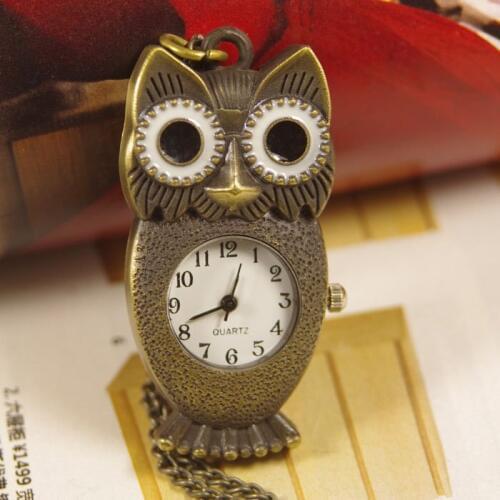 Drop shipping for mens womens ladies owl cute bronze brass Pocket Watch quartz necklace pendant Antique vitnage steampunk love