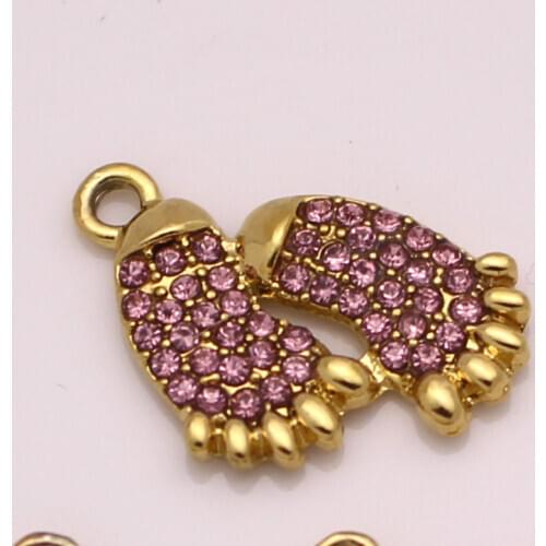Pink crystal baby foot muslim charm 3pcs /lot