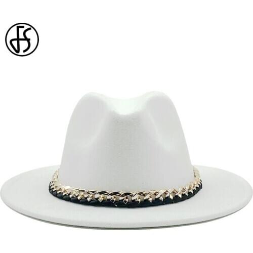 FS Winter Fedora Hats For Women Fashion Wide Brim Hat Elegant Wool Felt Jazz Hats Wedding Men Church Top Sombreros De Mujer