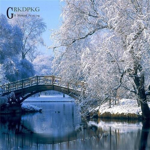 Snow scene bridge 5d diy diamond painting full square diamond embroidery Cross stitch pictures of rhinestones Wedding decoration