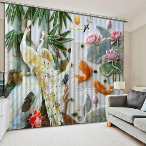 Modern Home Decoration Blackout 3D Curtain stereoscopic marble curtains peocock curtains