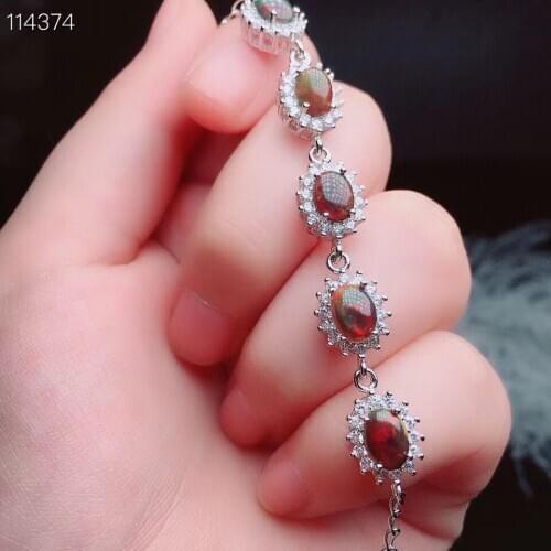 Natural and Real Black Opal chain bracelet Natural real Black Opal 925 sterling silver Fine jewelry