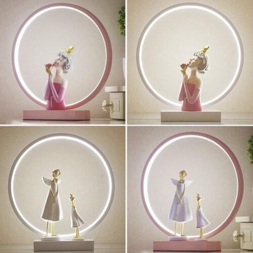 Nordic Pink Girl Cute Lamp Bedroom Bedside Table Light for Home Decoration Standing Desk Lamp Nightstand LED Lighting Fixture