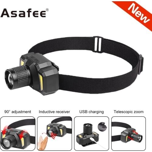 Led light XPE + COB Charging Sensor Headlight USB Rechargeable Built-in 1500 18650 Battery for cycling climbing