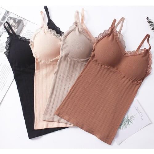Seamless Lace Top Camisole Bottoming Winter Thermal Underwear Women Camis Top Beauty Back Long Tank Tops