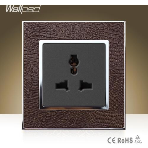 Wallpad UK EU Universal Socket Goats Brown Leather Frame AC Electric 110V-250V 10A 13A Universal Wall Socket, Free Shipping