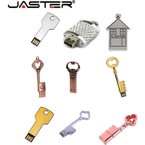 JASTER personalized creative jewelry crystal rhinestone lock usb flash drives 32gb 64GB usb 2.0 diamond necklace pendrive gift