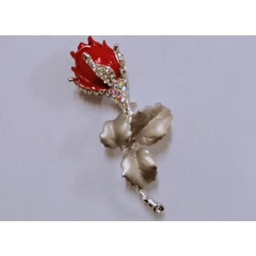 MZC Vintage Red Rose Flower Brooch Crystal Rhinestone Brooches For Wedding Party Brosche Broche Summer Jewelry Buckle Bijoux