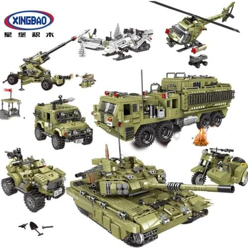 XingBao 06008-06015 Military Series World War 2 Tank Truck Armored Vehicles Cannon Motorcycles Sets Building Blocks MOC Bricks