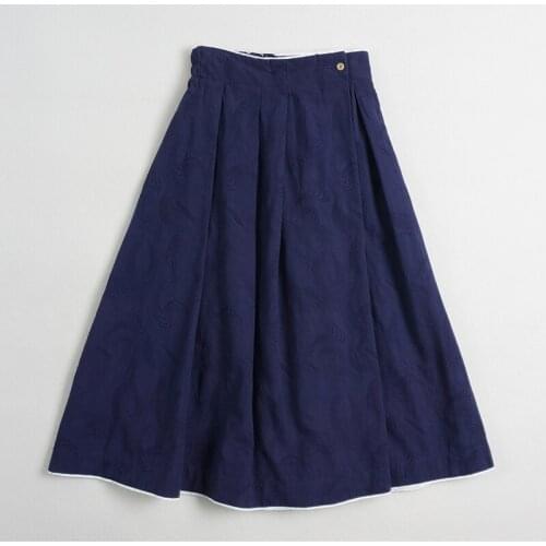 New Spring Women Cotton Skirt Retro Elastic Waist Big Hem Pleated A-line Women Skirts