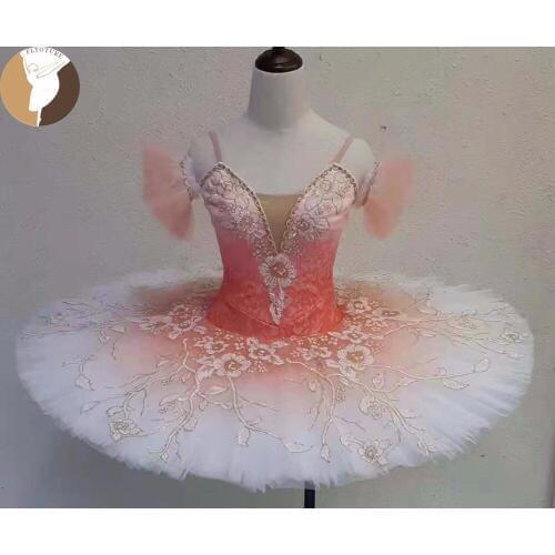 FLTOTURE Professional Platter Skirt Lace Orange White Ombre Skirt JY2522 Ballet Variation From Sleeping Beauty Sugar Plum Fairy