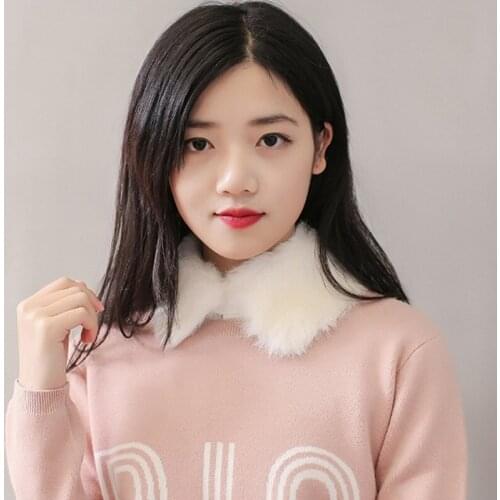 Women Winter Furry Plush Lapel False Fake Collar Korean Style Sweet Hollow Out Floral Lace Detachable Half Shirt Blouse Dickey