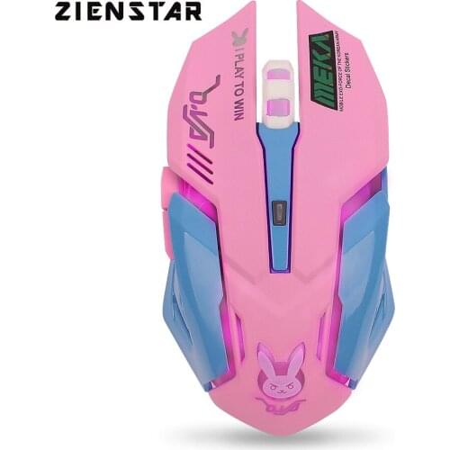 Zienstar Pink Purple Color Lovely Rechargeable Wireless Mouse Mice with 7Color Backlit ,3200DPI for Macbook,Computer PC,Laptop