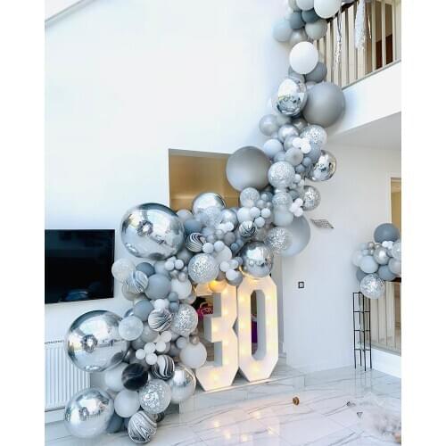 136pcs Agate Balloons Garland Kit Black White Gray Balloon Arch Confetti Globos Birthday Wedding Baby Shower Party Decorations