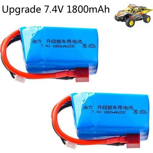 2PCS 7.4V 1800mah 20C Max 40C Lipo Battery for Wltoys A959-B A969-B A979-B K929-B RC Car Spare Parts upgrade 7.4 V 2S Battery