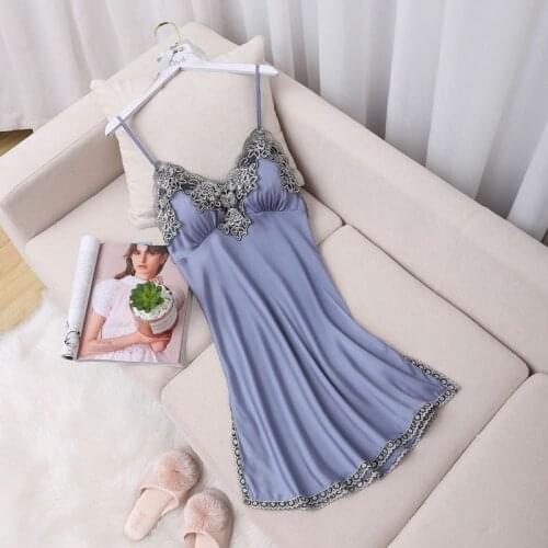 2021 Summer Embroidery Lace Trim Women Nightgown Sexy V-Neck Short Lingerie Home Dress Split Backelss Sleepshirt Nightdress M-XL