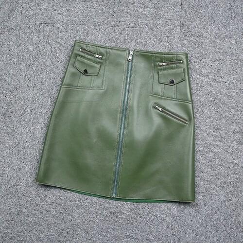 2021 Autumn New Style Women Fashion Genuine Leather Skirt With Zipper