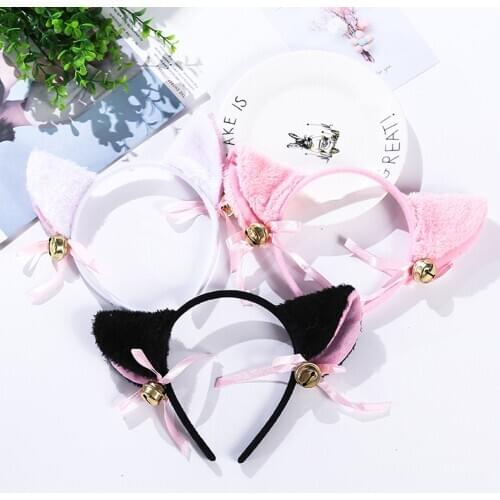 3 Colors Beautiful Masquerade Halloween Cosplay Cats Ear Anime Party Costume Bow Tie Bell Headwear Headband Anime Headwear #3g