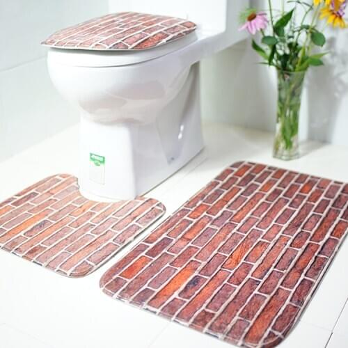 3 Pieces/set Of Red Brick Patterned Flannelette Kitchen Bathroom Non-Slip Mat Carpet Bathroom Carpet Washable