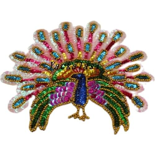 Christmas Trim Laser equined Peacock headwear appliqued trims embroidery beading patches flower diamond Flower