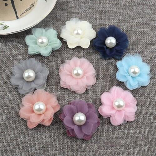 Free ePacket 4.5cm Super Cute Pearl Mesh Flower Head for DIY Girls Headdress Wedding Dress Clothing Making Shoes Bag Hat Decor