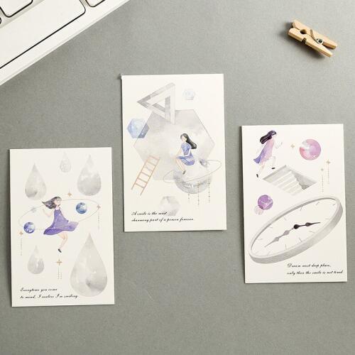 Multi-use 5.2*8cm 54pcs Mini Card girl travel in mirror print Scrapbooking party invitation DIY Decor gift party card