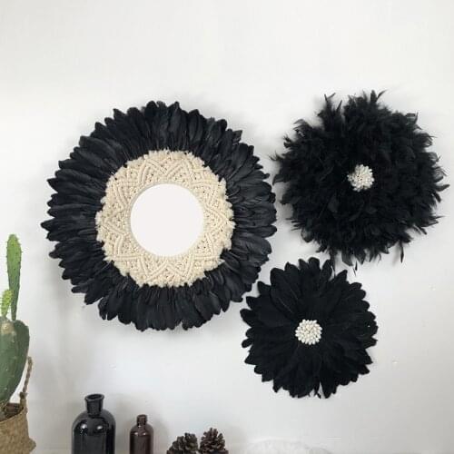 55CM MACRAME TAPESTRY HAND-WOVEN FEATHER MIRROR WALL HANGING NORDIC PORCH CREATIVE LIVING ROOM SOFA B&B BOHO DECOR TAPESTRY
