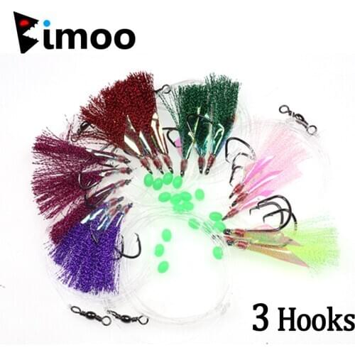 6 Bags 3 Hooks 3/0-8/0 Big Flasher Rig Fish Skin Sabiki Snapper Snatcher Cod Fishing Bait Lures with Sharp Hooks Red Yellow Bule