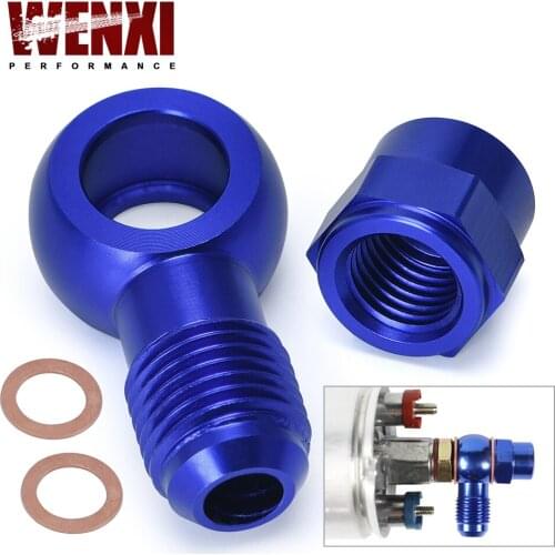 ALUMINUM BLUE 044 Fuel Pump AN6 to 12.5MM Outlet Banjo Adapter Fitting + Cap WX-FK045BL+FK047
