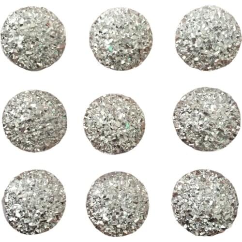 Silver Color 40pcs 14mm Resin Round Ore Flatback Rhinestone Appliques Scrapbooking for Phone DIY Ornaments Craft SF046