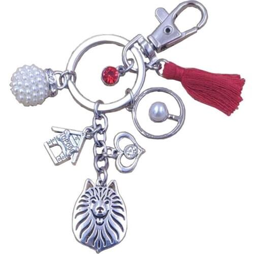 Samoyed Dog Animal Cute Fashion Alloy Keychain Key Ring Pet Tassels Vintage Silver Color Bohemian Women Men Girl Jewelry K083