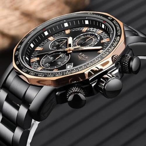 LIGE Silver Big Dial Watch Men Sport Quartz Clock Fashion Men Watches Top Brand Luxury Man Military Waterproof Chronograph 2021