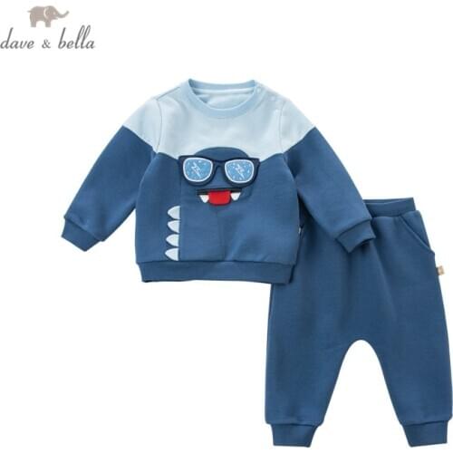 DBS16294 dave bella spring baby boys casual cartoon clothing sets kids fashion long sleeve sets children 2 pcs suit